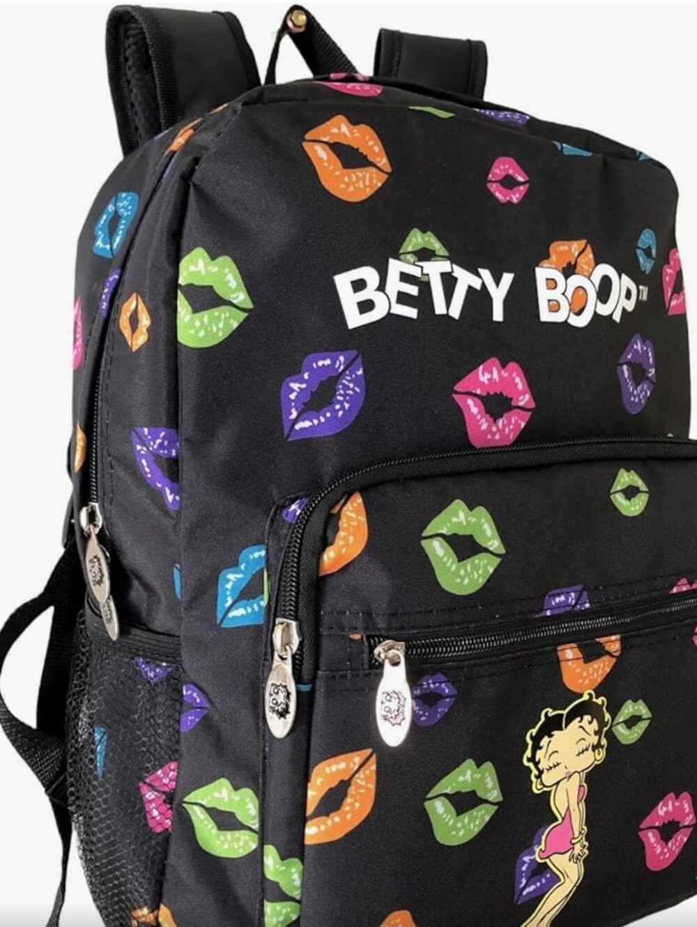 Betty Boop Black Backpack with Multicolor Lip Print